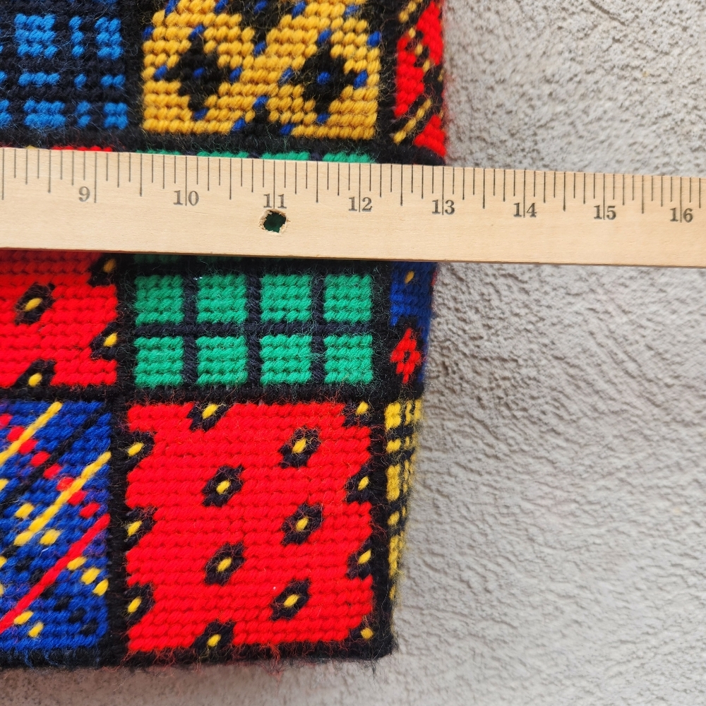 Retro 70s Handmade Tote Cross Stitch Needle Point Patchwork Hand Bag Kitschy - Picture 9 of 11